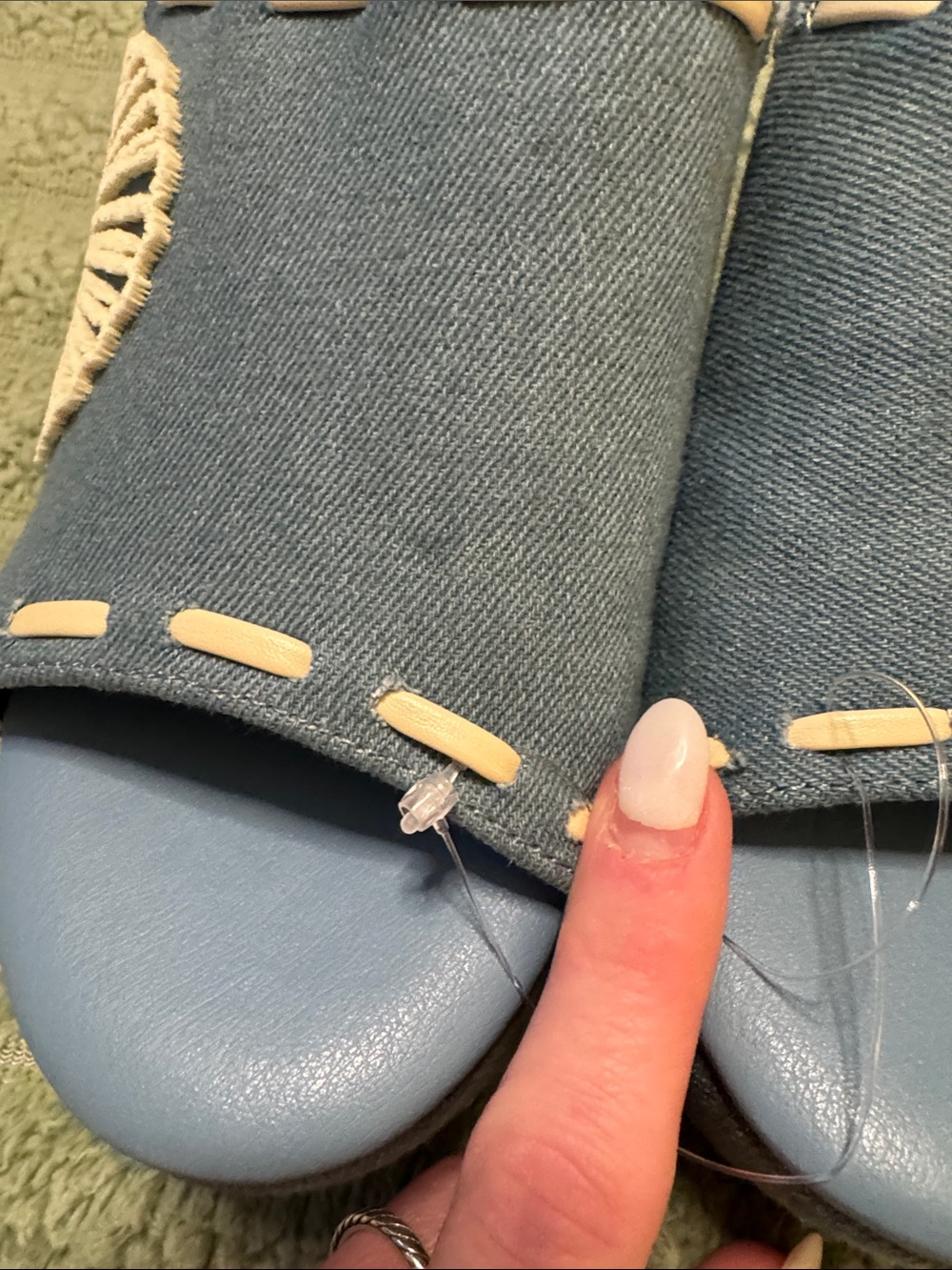 NWOT Anthropologie Blue Canvas Embroidered Shell Mule Slides/heels - Picture 8 of 11